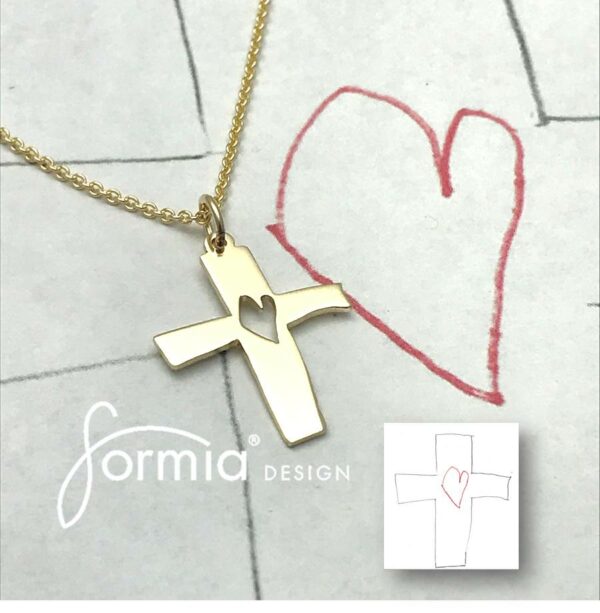 Gold cross with heart inside pendant with gold chain