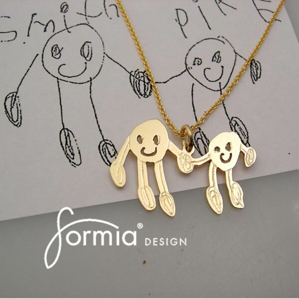 Gold pendant 2 figures and self portraits with cable chain