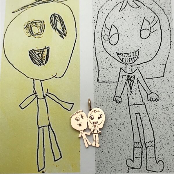 mom and dad portrait by kids as gold charms or pendants