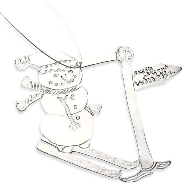 Christmas ornament snow man on skiis kids drawings on ornament