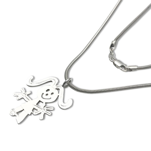 snake chain thick with pendant created by hand after your kids doodles and sketches