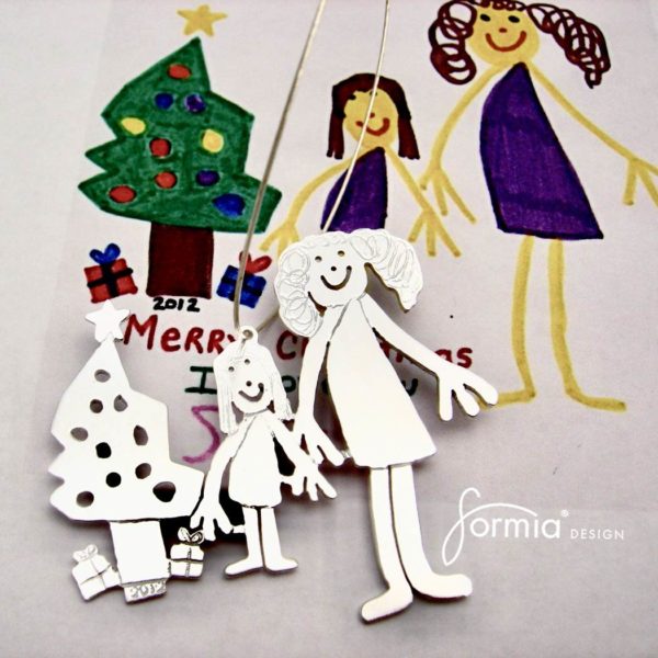 sterling silver Christmas ornament with your child’s drawing