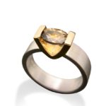 Smokey quartz V setting gold and silver ring modern design with gemstone