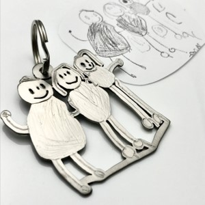 Kids family drawing as titanium keychain