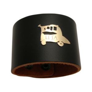 Leather Cuff with Gold Car drawing on bracelet unisex bracelet for cool dads and fathers