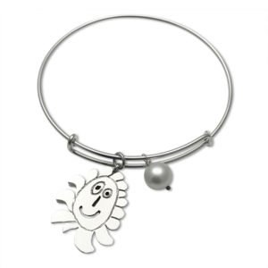expandable bracelet with white pearl and special made charm from your art