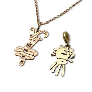 Kids art Gold charm 14k color options rose gold and yellow gold
