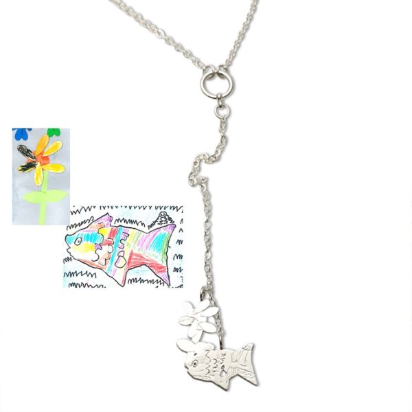 lariat necklace using colorful drawing by kids