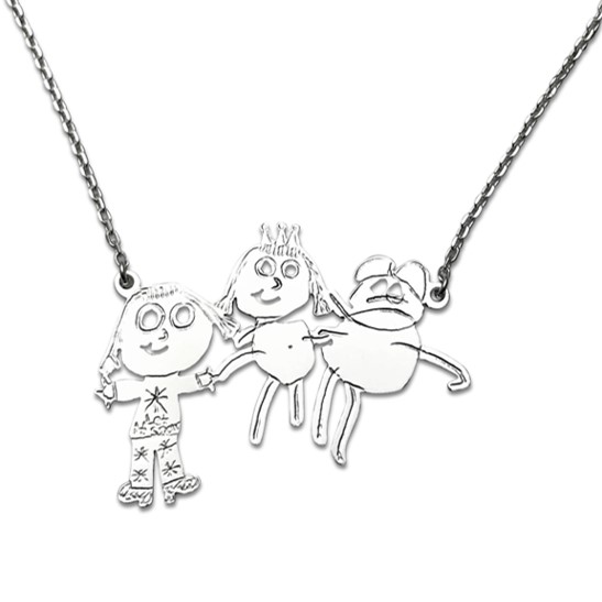 Attached pendant necklace using three kids portraits of family members