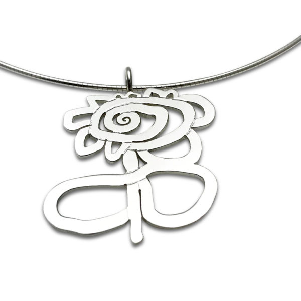 Artwork pendant flower cut out style with presition worn on omega chain,