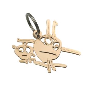 Bronze key chain transformed from drawing of little stick figures