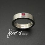 flat band with square princess cut ruby in bezel setting