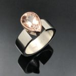 Morganite pear drop cut in rose gold silver ring