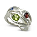 Wave ring design with 3 birthstones sterling silver custom order one for your self now