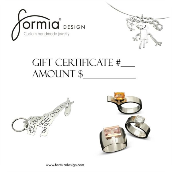 Gift certificate for custom jewelry at Formia Design