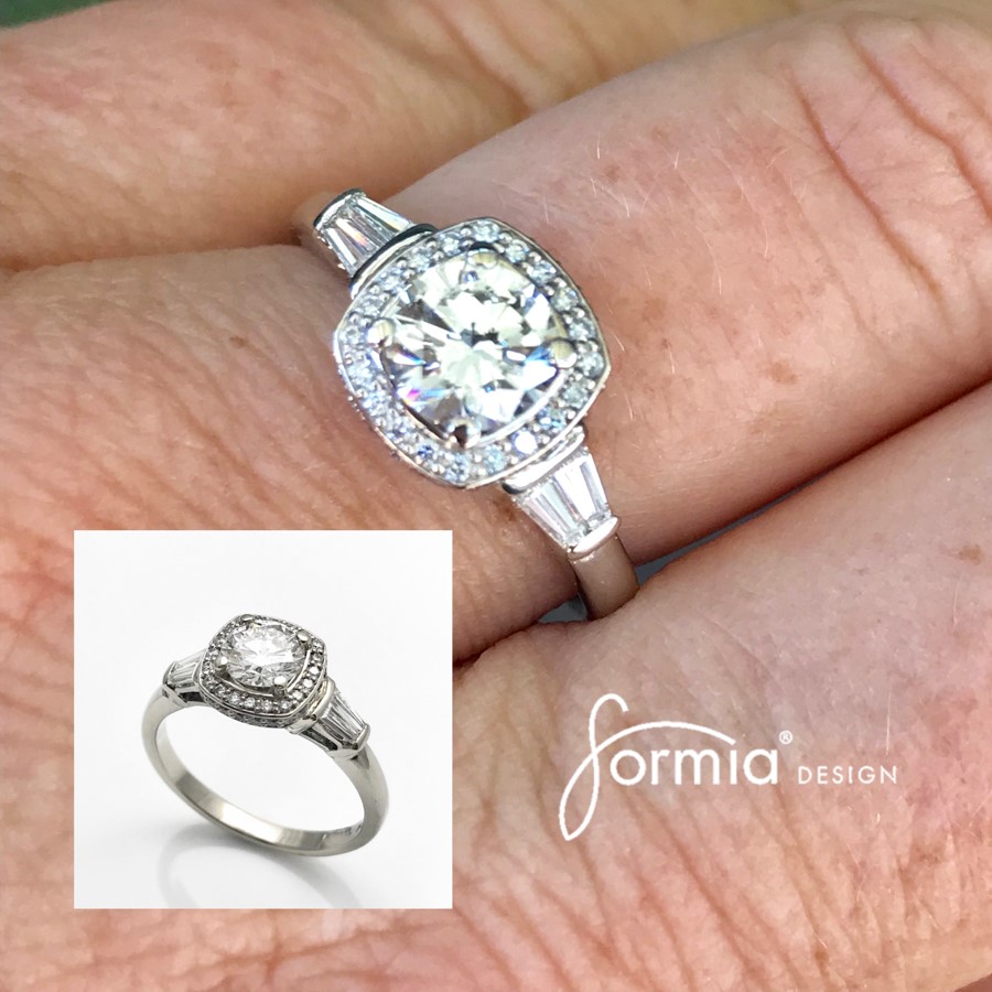 Proposal awaits one lucky lady Cushion cut halo with round diamond tapered baugettes on shoulders