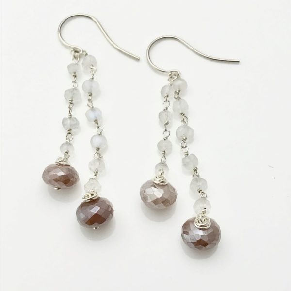 Earrings pink mystic moonstone and white