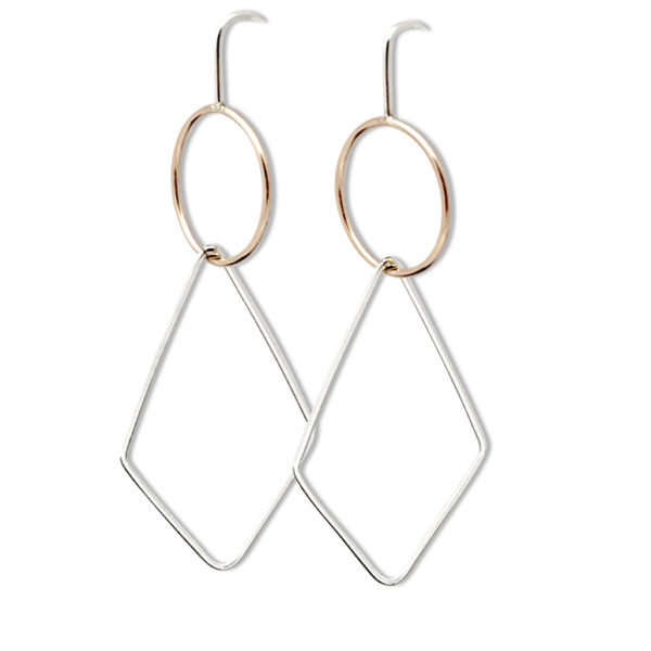 Rhombus earrings geometric design collection earrings dangle silver and rose gold