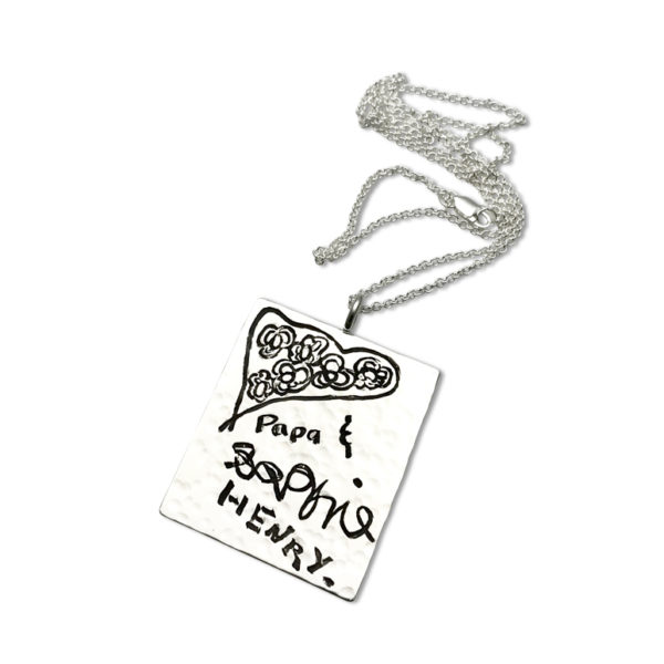 Custom engraved dog tag style pendant sterling silver design by your child