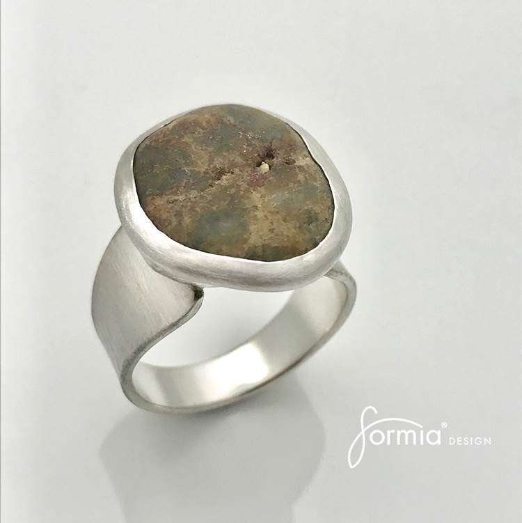 beach rock ring, small cobble stone in silver ring summer treasure, handmade in sterling silver to fit your special stone
