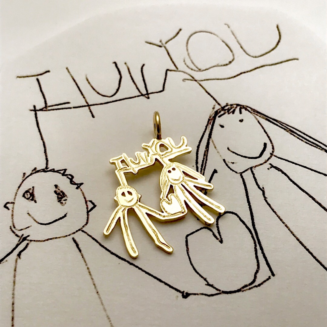 i luv you gold charm with stick figures