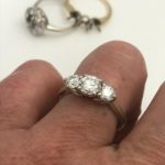 Lotus flower inspired 3 stone engagement ring, three stone diamond ring
