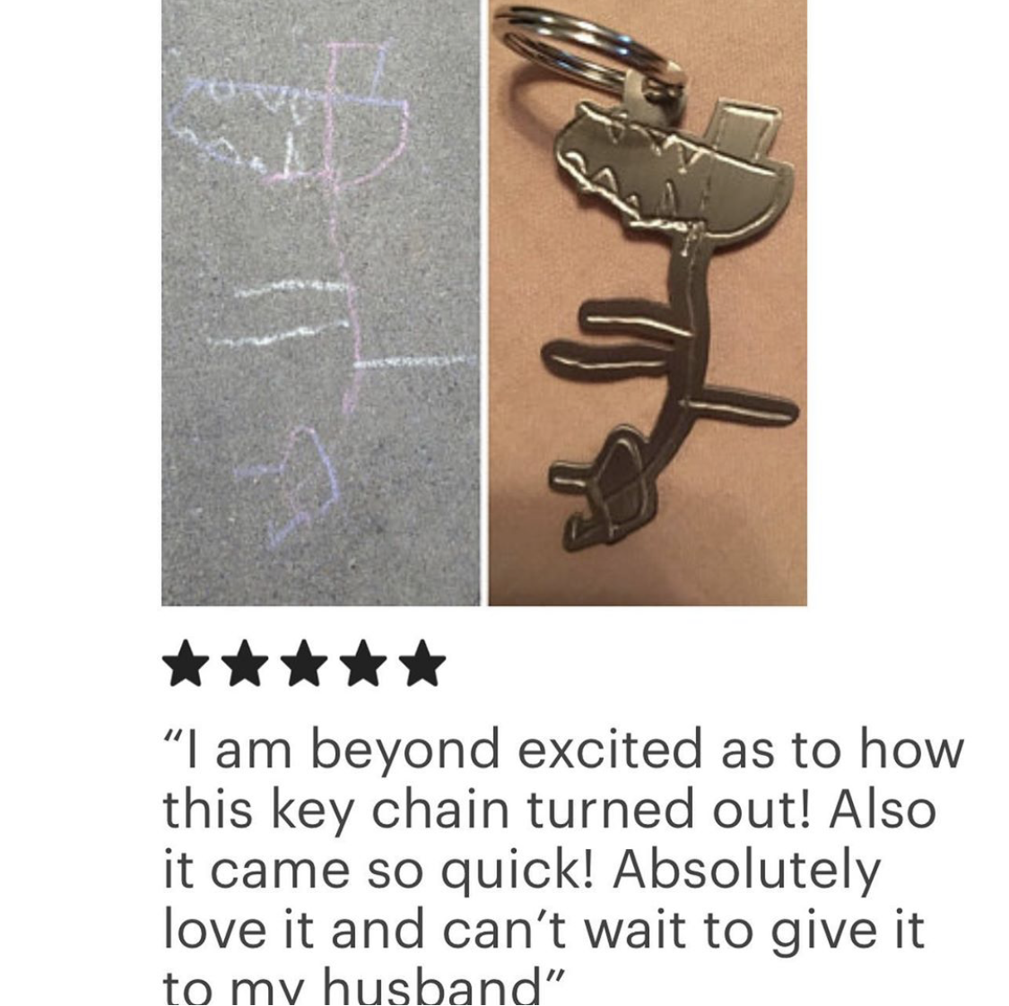 Customer excited and happy over the keychain gift ordered on Etsy