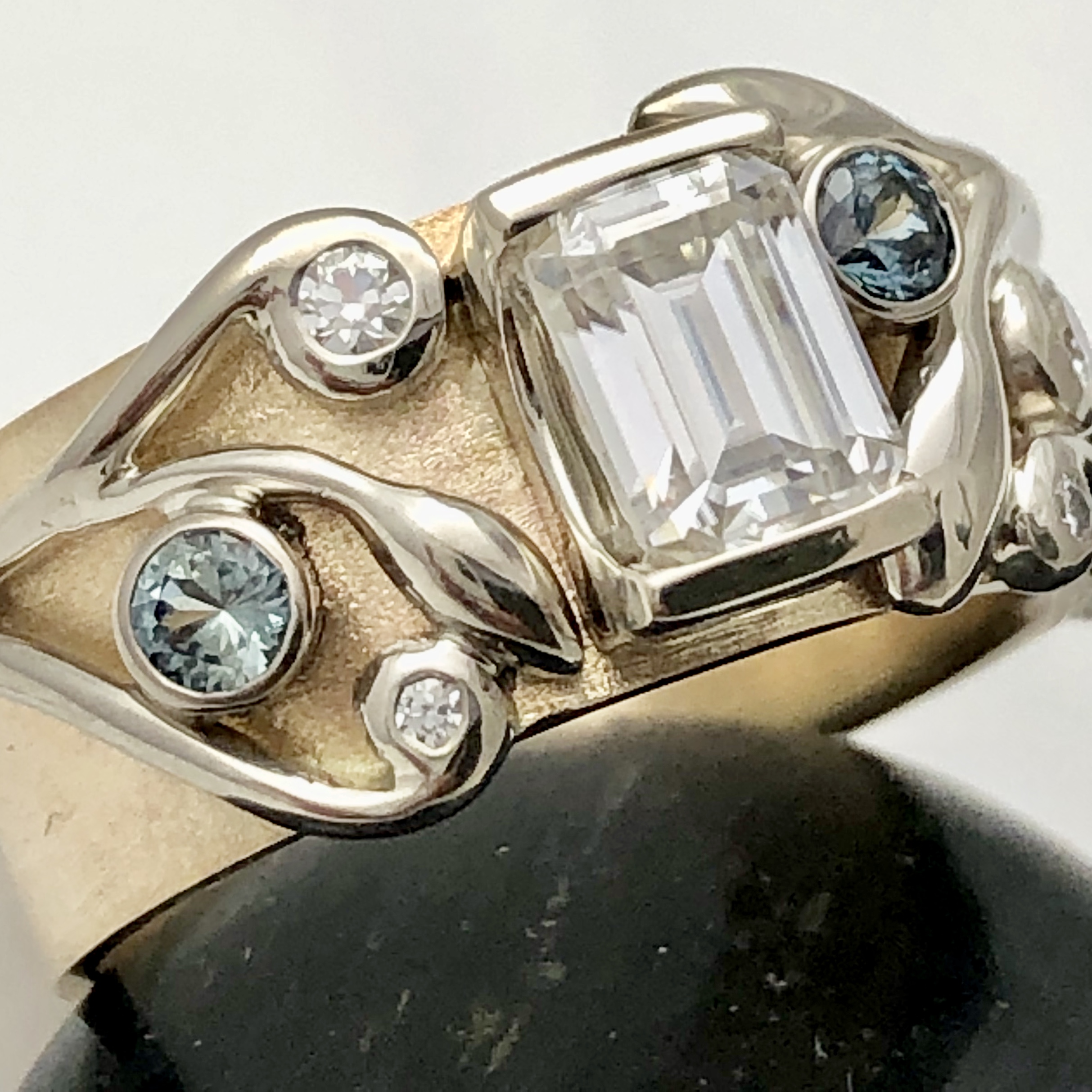 Gold vines leaves diamonds, handmade custom ring design