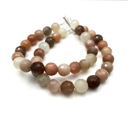Mixed moonstone bracelet, facetted round beads two strand