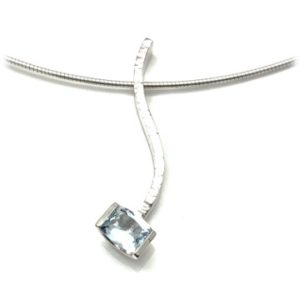 Sky blue serpentine pendant, combination pendant with Topaz, hammered textured sterling silver