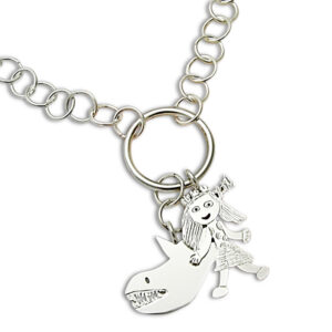 cluster of charms necklace with two charms girl and shark