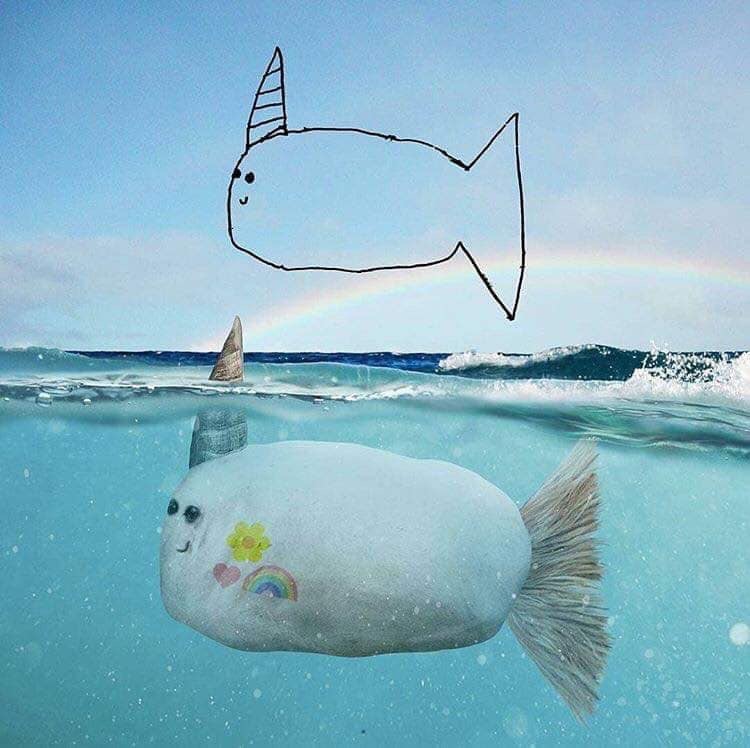 Funny fish whale kids drawing in real life, kiddos doodles become real