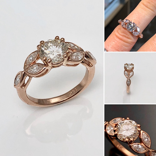 Pure beauty in a ring, rose gold and diamond in classic vintage engagement ring