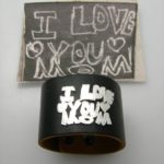 Leather cuff bracelet with I love you mom silver art