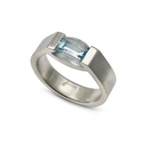 Sky blue topaz smile ring, barrel cut gemstone in handmade sterling silver ring