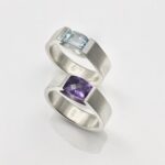 Smile rings with amethyst checker board cut and barrel cut sky blue topaz