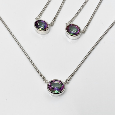 Mystic Topaz silver necklaces custom made for the customer's gemstones