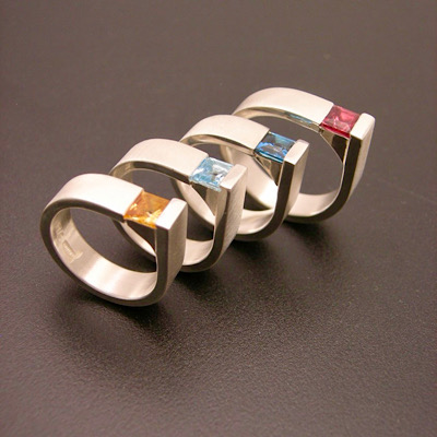 Square edge ring in various gemstones