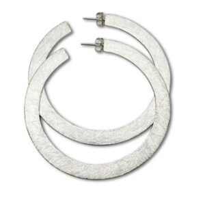 Flat hoop earrings sterling silver frosty texture for unique fashion look