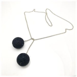 Black tie chain necklace using large lava rock beads