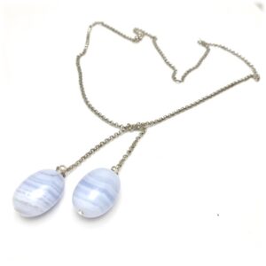 Blue lace agate tie chain necklace in silver and clever design