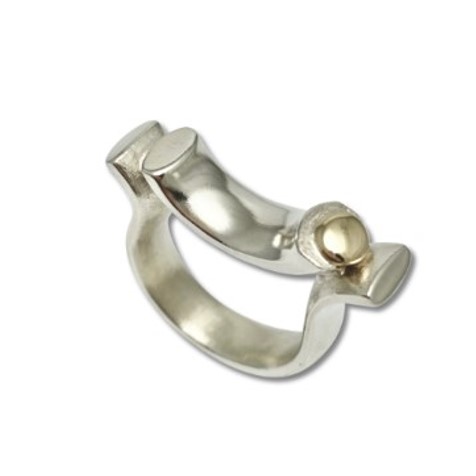 Bridged silver ring with accented gold bead