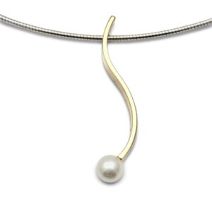 Pearl Serpentine pendant large size, cultured white pearl in gold or silver