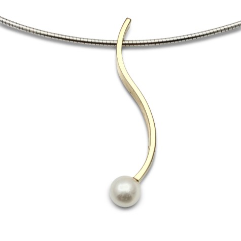 Pearl Serpentine pendant large size, cultured white pearl in gold or silver