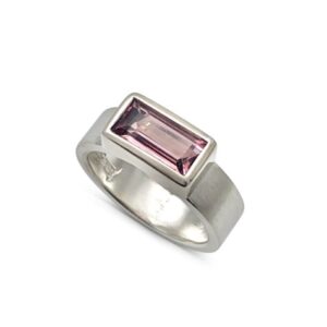 Pink tourmaline bezel across ring, suitable for the stack rings or by it self