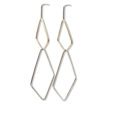 Quadrangle earring Dangle in silver and 14k yellow gold