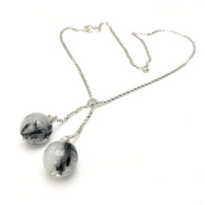 Rutilated tie chain necklace, black and white quartz