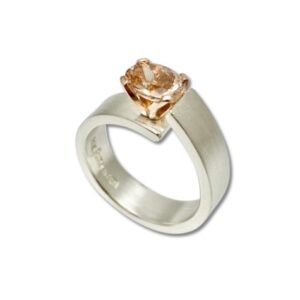 Unlined Pink Morganite ring , silver and rose gold