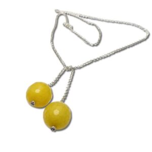 Yellow tie chain necklace, yellow jasper bead for simple color