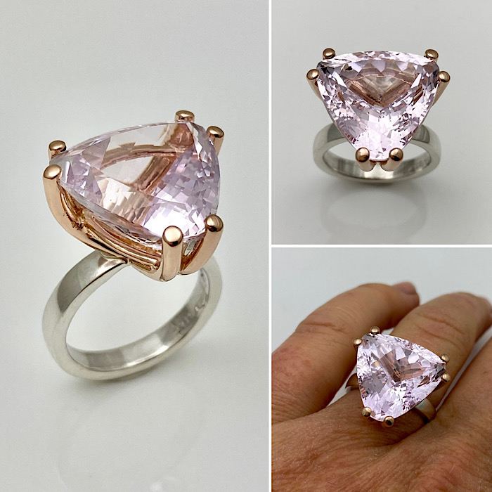 Fiercely Romantic Kunzite ring in rose gold and sterling silver